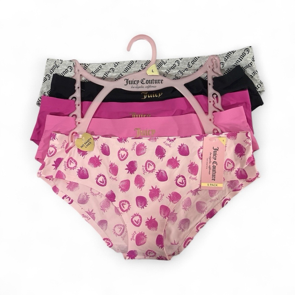 Juicy Couture Womens 5-Pack L Bikini Panties No Panty Lines Assorted Pink & Gray